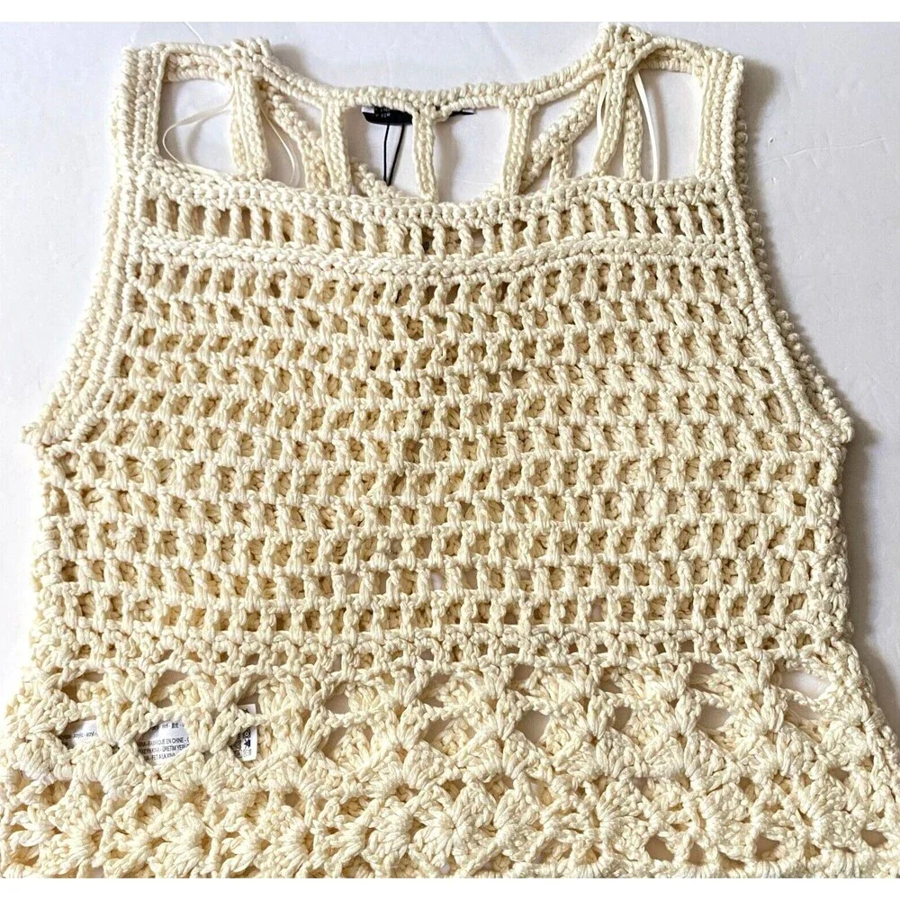 Zara Limited Edition Crochet Tank Top Womens Size Large Cream Acrylic Peplum NWT - Picture 5 of 14